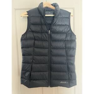 Eddie Bauer EB 650 Down Vest Womens Medium Black Full Zip Puffer Jacket Pockets